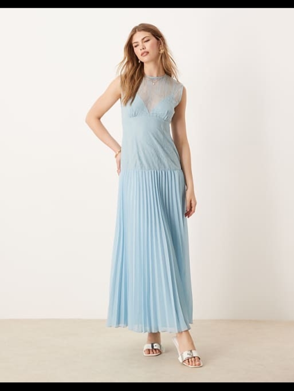 NWT ASOS Lace Bodice Midi Dress in Icy Blue